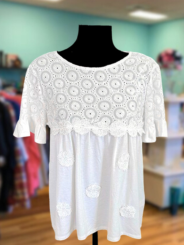 Women's top | Casual Cutout Floral Embellished Top |Website-shopcharmingrose
