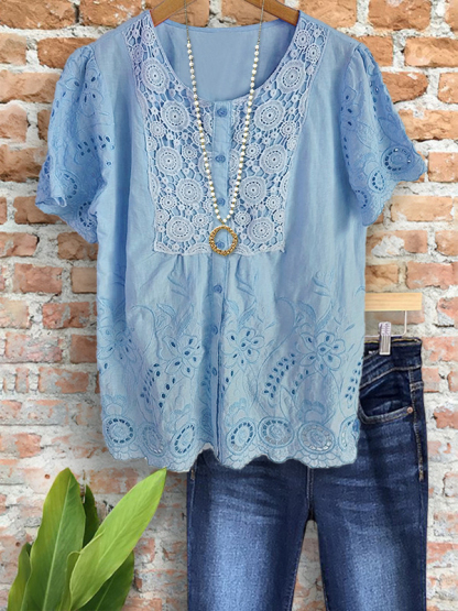 Casual Jacquard Lace Patchwork Top