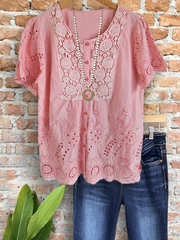 Casual Jacquard Lace Patchwork Top
