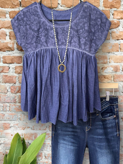 Vintage Lace Patchwork Ruched Top