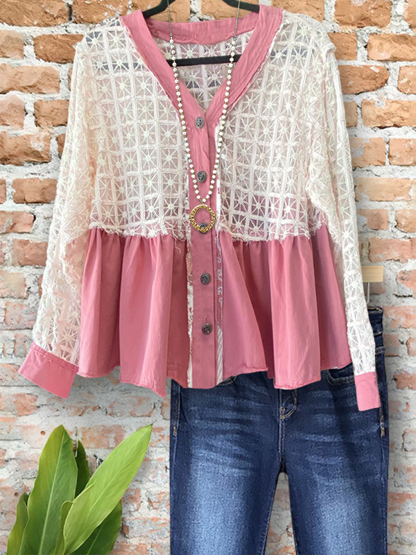 Casual Crochet Ruffle Hem Top