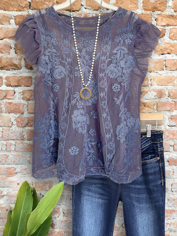 Charming Embroidered Floral Mesh Top