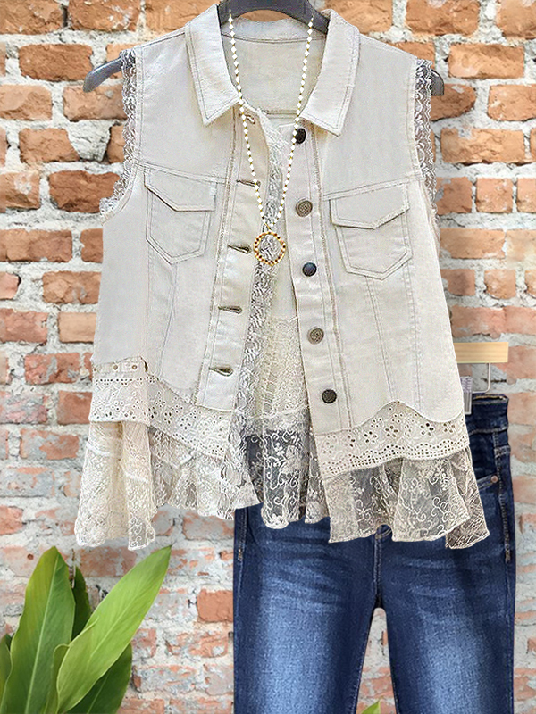 Vintage Cotton Lace Ruffle Hem Tank Top