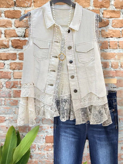 Vintage Cotton Lace Ruffle Hem Tank Top
