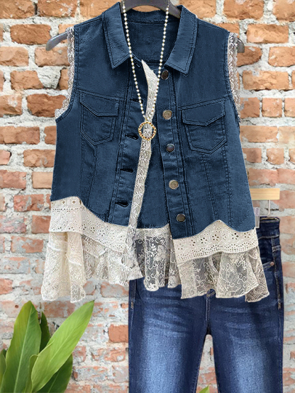 Vintage Cotton Lace Ruffle Hem Tank Top