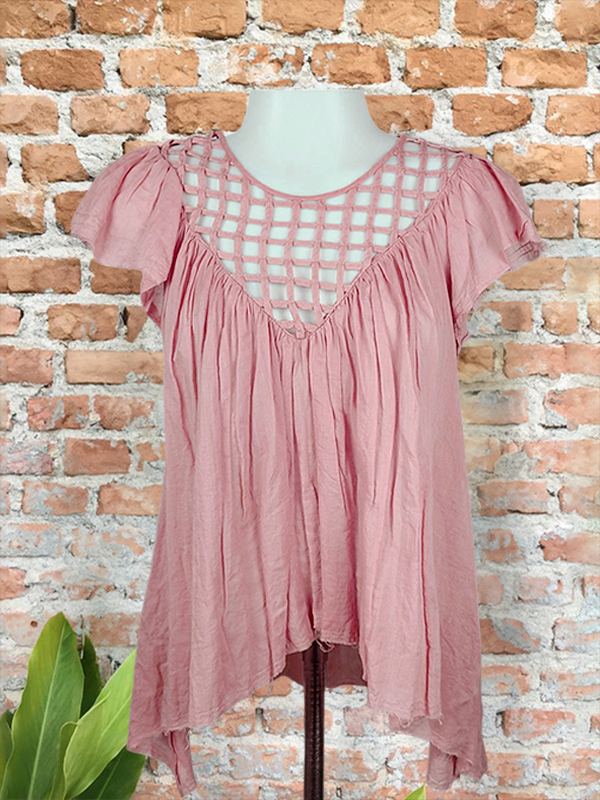 Casual Cutout Linen Ruched Top