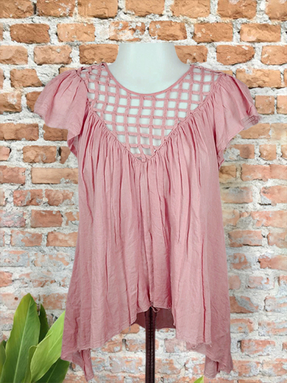 Casual Cutout Linen Ruched Top