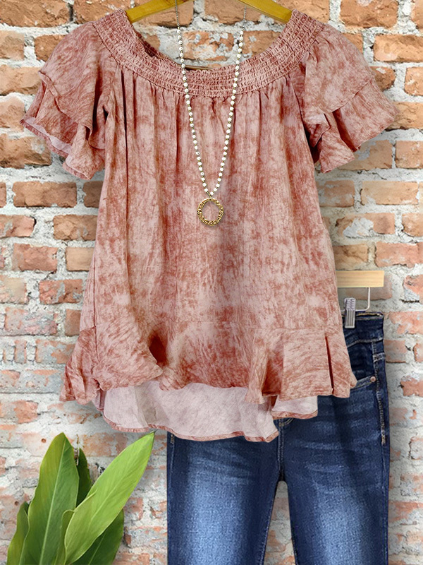 Vintage Tie-Dye Print Elasticated Crew Neck Top