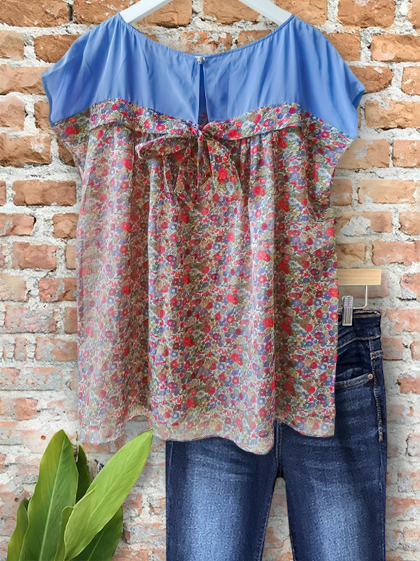 Pastoral Floral Print Patchwork Top