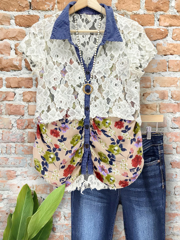 Women's top | Vintage Floral Lace Patchwork Top |Website-shopcharmingrose