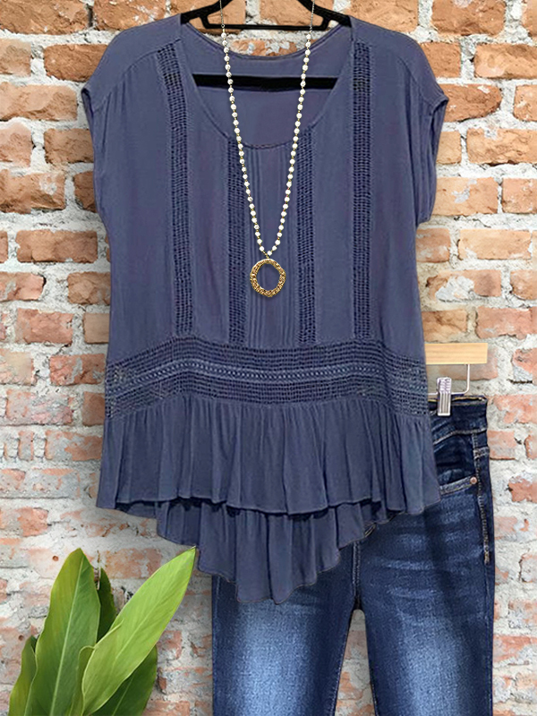 Women's top | Vintage Webbing Patchwork Irregular Hem Top |Website-shopcharmingrose