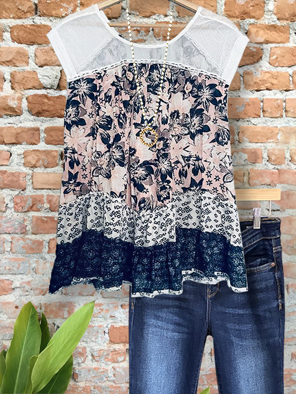 Women's top | Romantic Mixed Floral Patchwork Top |Website-shopcharmingrose