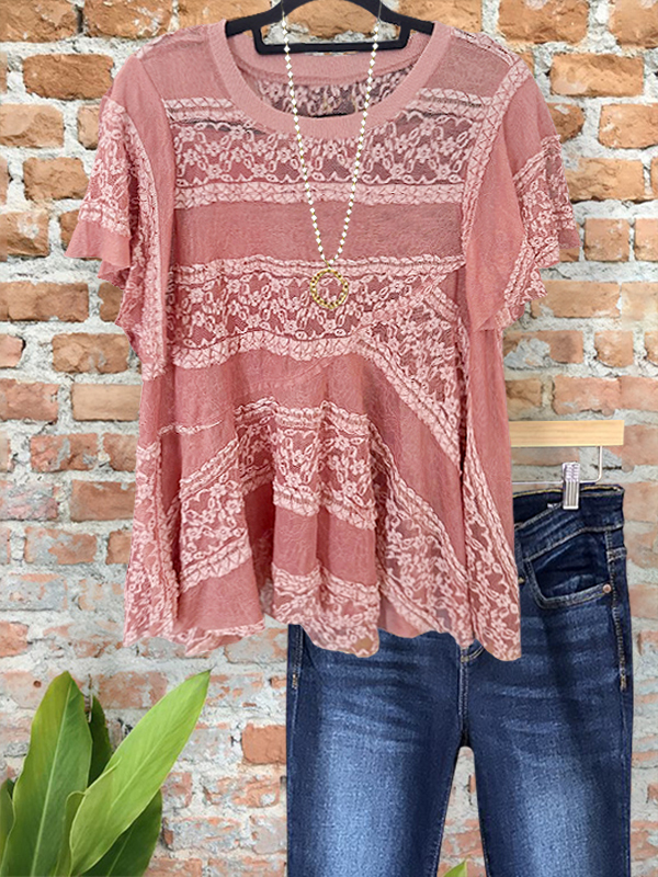 Casual Lace Patchwork Short Sleeve Top