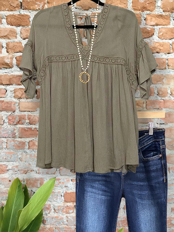 Women's top | Vintage Webbing Ruched Sleeve Top |Website-shopcharmingrose