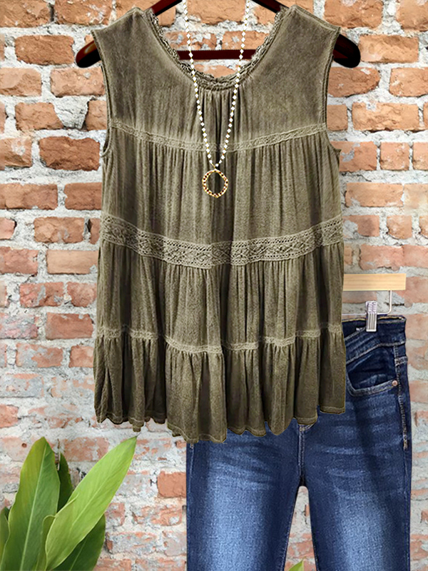 Women's top | Casual Vintage Webbing Patchwork Vest |Website-shopcharmingrose