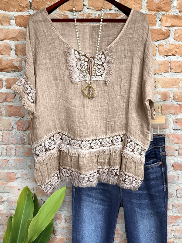 Casual Resort Linen Fringe Top