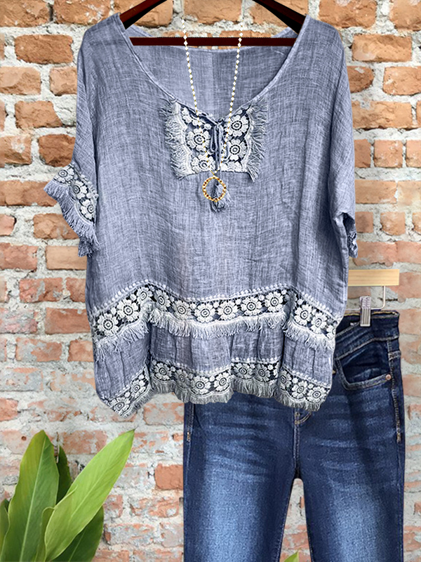 Casual Resort Linen Fringe Top