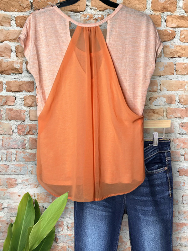 Cozy Ethnic Print Organza Patchwork Top