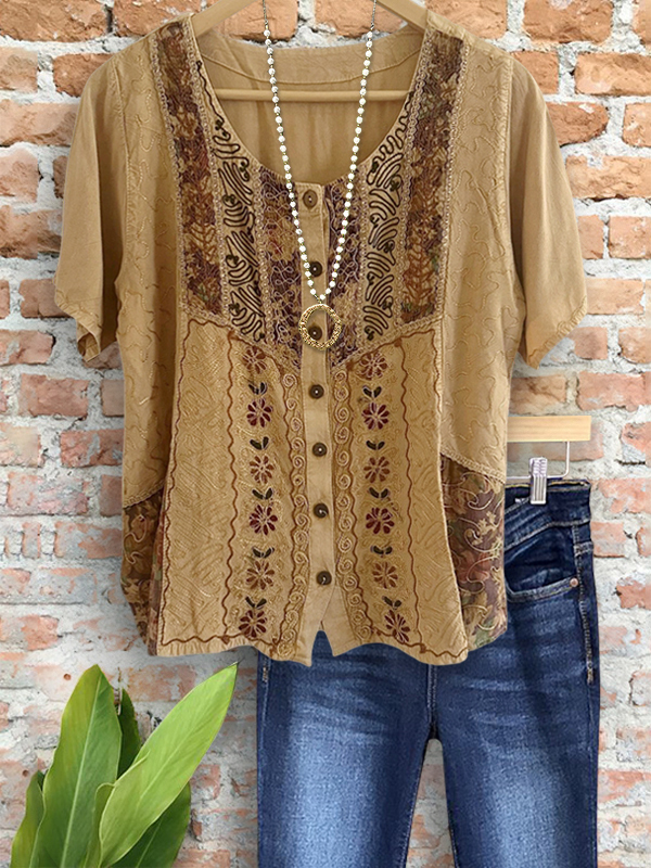 Vintage Ethnic Print Jacquard Top