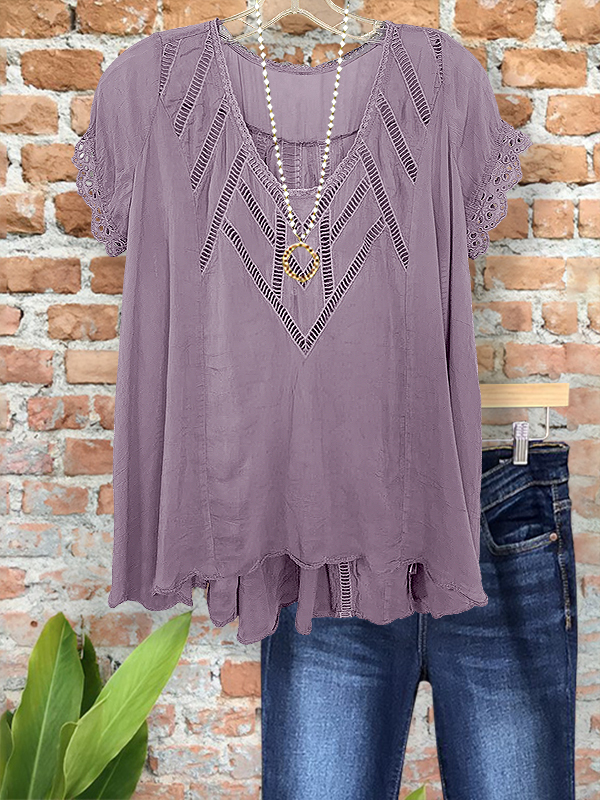 Vintage Hollow Webbing Short-Sleeved Top