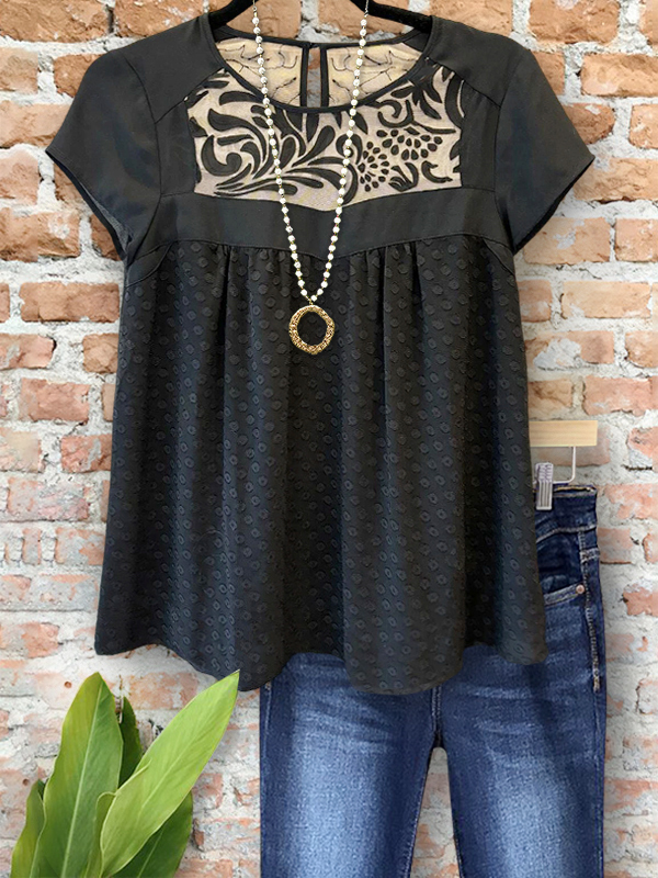 Elegant Jacquard Texture Short-Sleeved Top