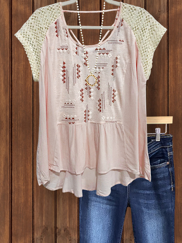 Casual Crochet Hollow Patchwork Top