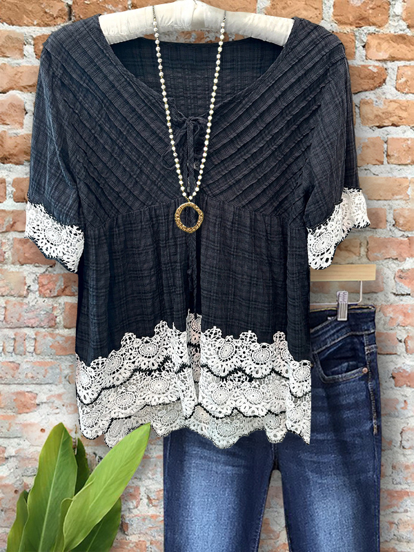 Women's top | Retro Texture Contrast Webbing Top |Website-shopcharmingrose