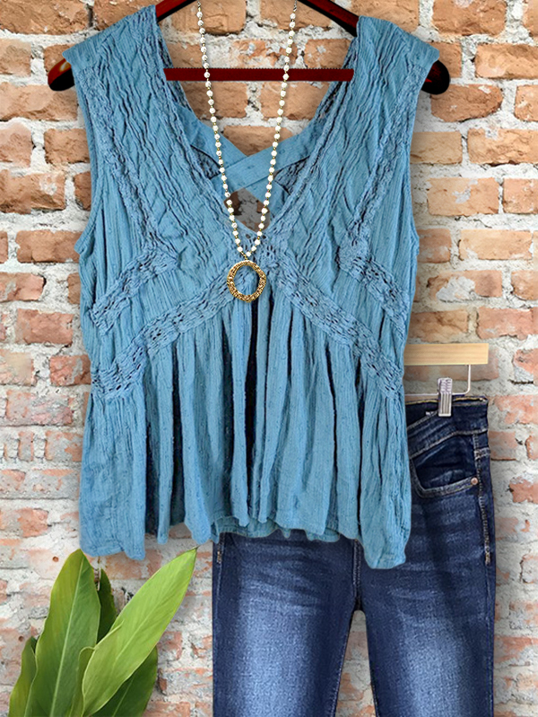 Vintage Textured Webbing Patchwork Vest