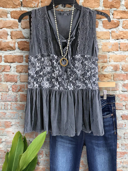 Vintage Lace Patchwork Ruffle Hem Vest