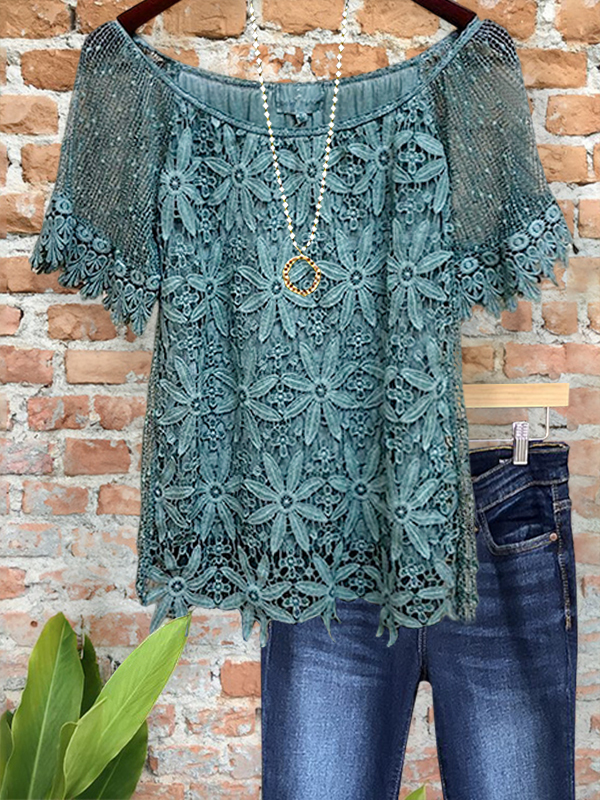 Vintage Elegant Crochet Lace Floral Top