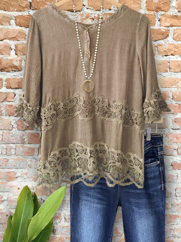 Women's top | Vintage Textured Lace Patchwork Top |Website-shopcharmingrose