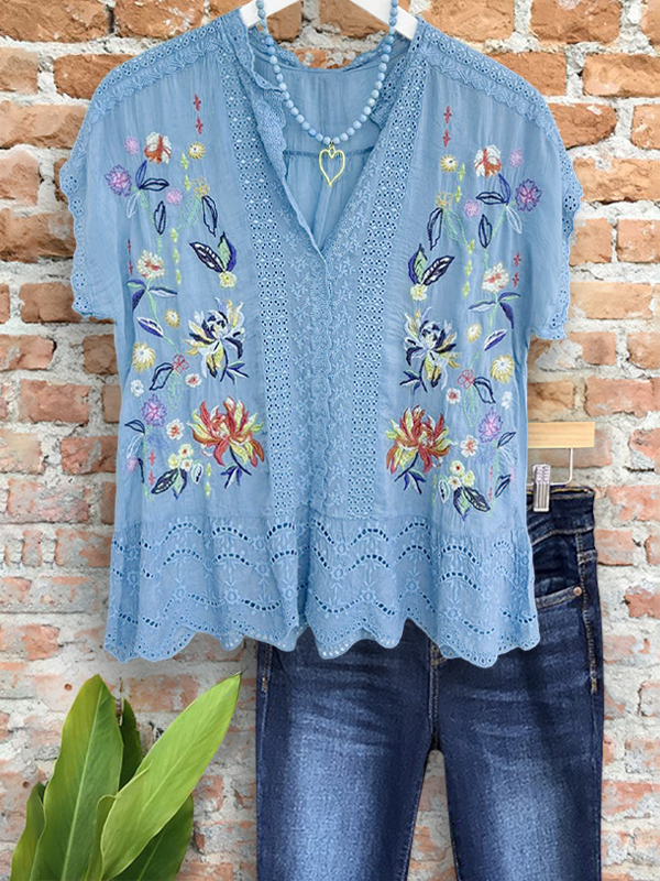 Chic Romantic Garden Floral Embroidered Top