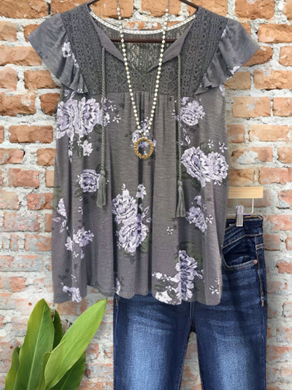 Romantic Floral Crochet Patchwork Top