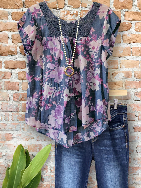 Elegant Romantic Floral Crochet Patchwork Top