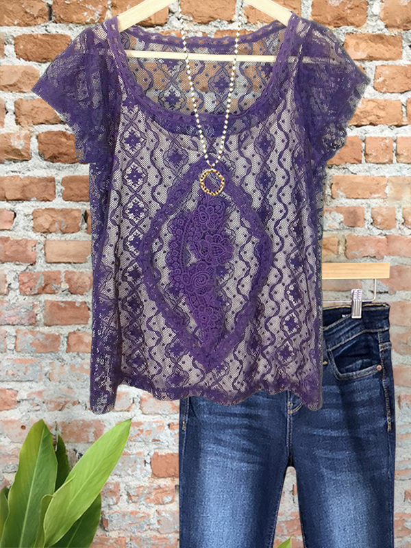 Women's top | Charming Hollow Lace Crew Neck |Website-shopcharmingrose