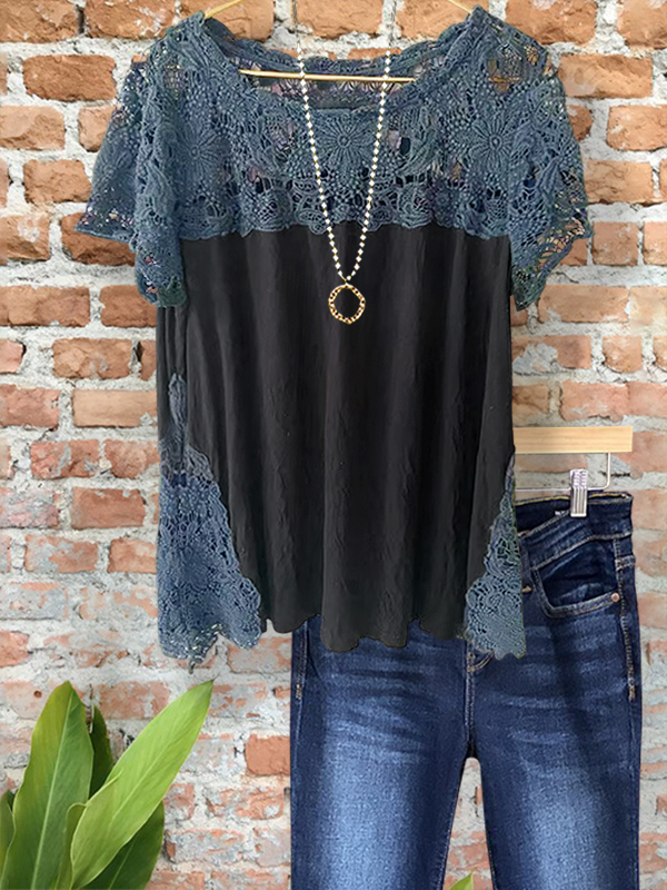 Casual Crochet Contrast Patchwork Top