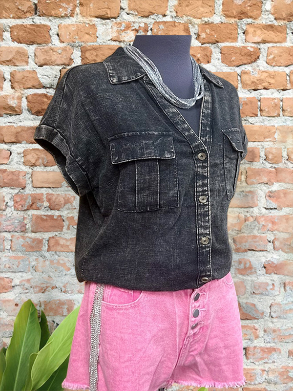 Women's top | Casual Fashion Denim Lapel Shirt Top |Website-shopcharmingrose