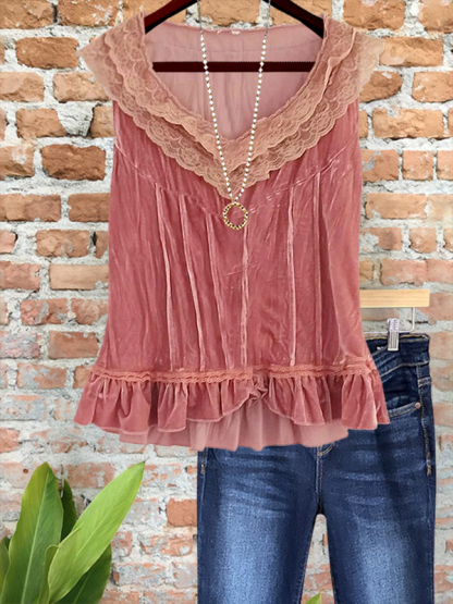 Charming Romantic Velvet Lace Vest