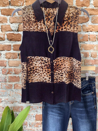 Classic Chiffon Leopard Print Patchwork Shirt