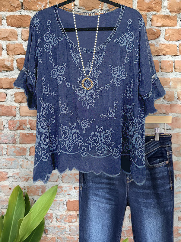 Women's top | Vintage Cotton Floral Webbing Patchwork Top |Website-shopcharmingrose