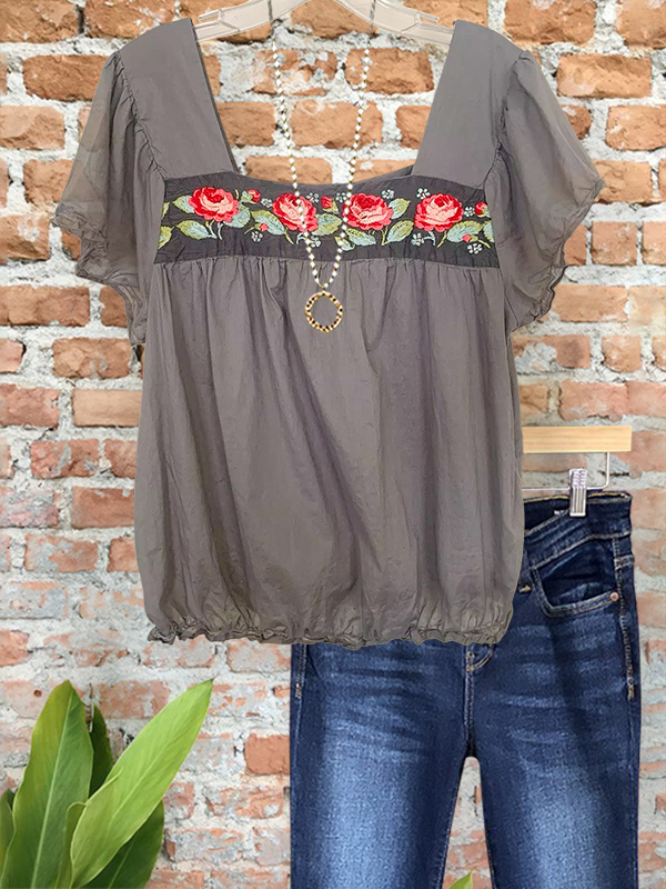 Bohemian Ethnic Embroidered Floral Top