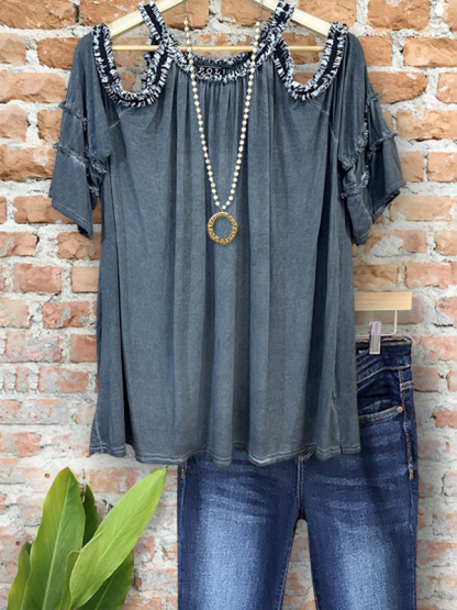 Casual Comfort Webbing Off-The-Shoulder Top
