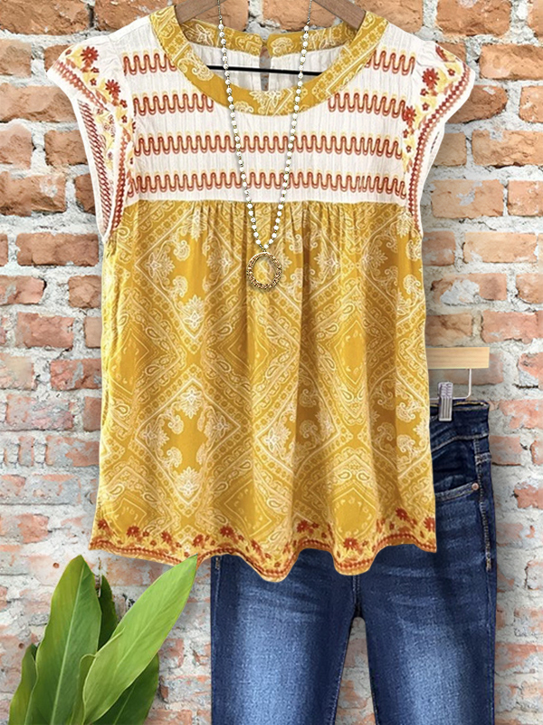 Bohemian Floral Ruffle Sleeve Top