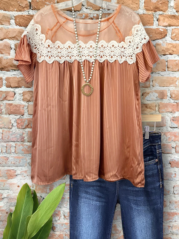 Vintage Elegant Striped Crochet Patchwork Top