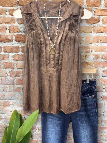 Casual Retro Textured Shirt Collar Vest