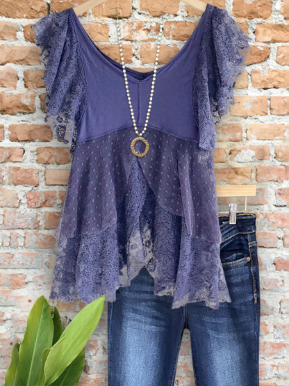 Casual Elegant Lace Irregular Layered Top