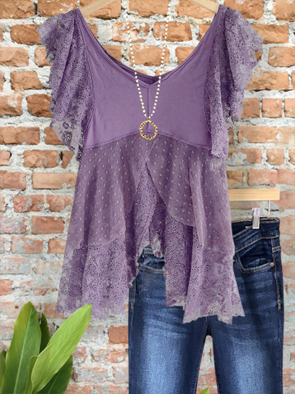 Casual Elegant Lace Irregular Layered Top