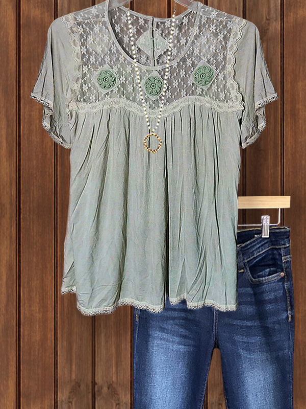 Women's top | Casual Vintage Crochet Floral Decor Top |Website-shopcharmingrose