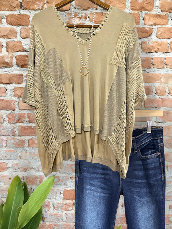 Women's top | Casual Cozy Crochet Mesh Patchwork Top |Website-shopcharmingrose