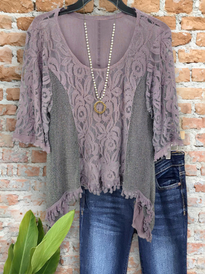 Vintage Chic Crochet Lace Patchwork Top
